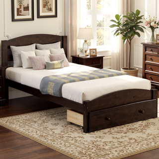 Sunvega Twin Bed Frame with Storage Drawer and Wood Slat Support No Box Spring Needed
