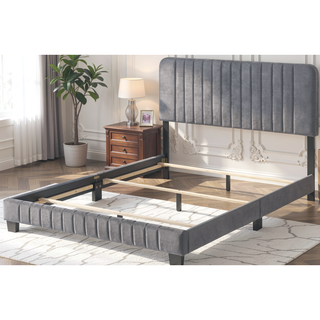 Sunvega King Size Bed with Chic Gray Upholstery for Bedroom Relaxation