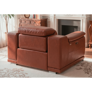Sunvega Genuine Italian Leather Power Recliner with USB Charger and Chrome Legs
