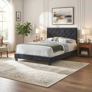Sunvega Elegant Transitional Black Full Bed Frame For Restful Sleep