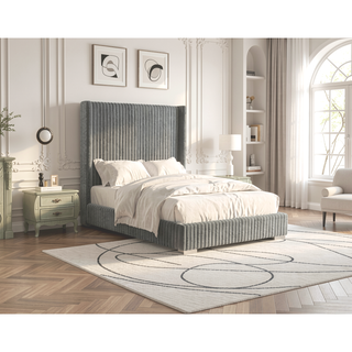 Sunvega Contemporary White Fur Chenille Fabric Mattress Ready Queen Size Bed