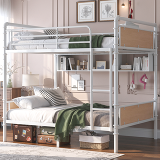 Sunvega Industrial Twin XL over Twin XL Metal Bunk Bed with Safety Rails and Ladder