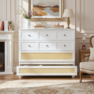 Sunvega Full Size White Murphy Bed with Large Drawers for Smart Space Utilization