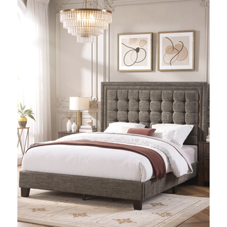 Sunvega Elegant Brown and Espresso Finish Full Size Upholstered Bed with Tufted Headboard