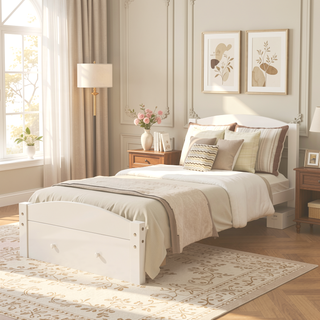 Sunvega Twin Bed Frame with Storage Drawer and Wood Slat Support No Box Spring Needed