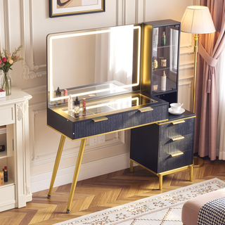 Sunvega Vanity Desk with 36 Inch Illuminated Mirror and 5 Drawers for Bedroom