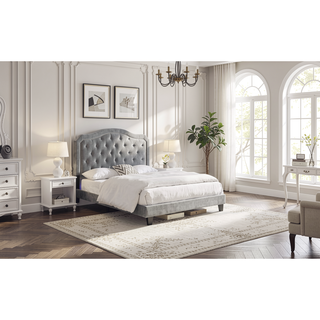 Sunvega Black Velvet Queen Upholstered Bed with Button Tufted Curve Design and LED Lights