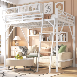 Sunvega Full Metal Loft Bed with Storage Shelf and Ladder for Kids Teens