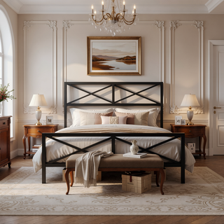 Sunvega Mid-Rise All-Steel Headboard with Matte Black Finish and X-Back Design