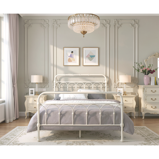 Sunvega Elegant Spindle Design Full Bed with Sturdy Metal White Finish