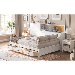 Sunvega Twin Size Wooden Daybed with 3 Storage Drawers and USB Ports