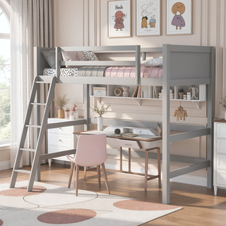 Sunvega Solid Wood Twin Size Loft Bed with Ladder and Guard Rails for Safety
