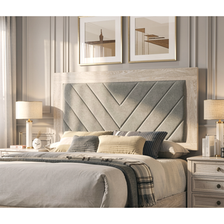 Sunvega Contemporary Cream Eastern King Size Bed with V-Design Headboard