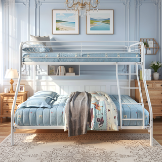 Sunvega Heavy Duty Twin Over Full Metal Bunk Bed with Enhanced Guardrail and Inclined Ladder