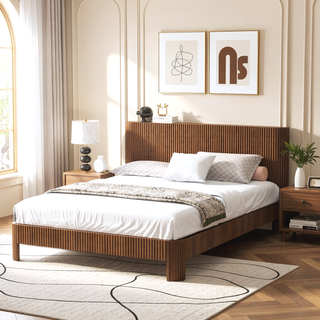 Sunvega Queen Size Bed Frame with Storage Headboard and Built-in Charging Station