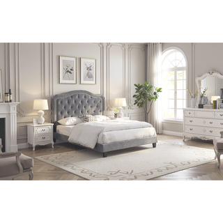 Sunvega King Size Upholstered Platform Bed with Button Tufted Linen Headboard