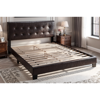 Sunvega Queen Size Brown Faux Leather Contemporary Rectangle Headboard