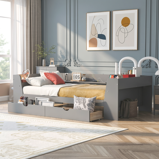Sunvega Twin Size Daybed with Storage Shelves, Drawers, and Built-In Charging Station