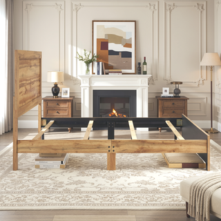Sunvega Natural Finish Full Bed with Headboard Footboard and Rails