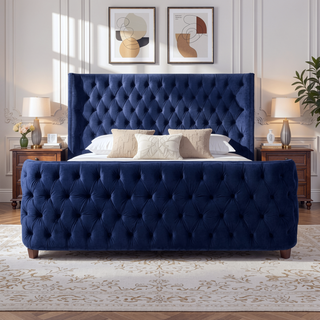 Sunvega Brooklyn King Tufted Panel Bed Headboard and Footboard Set in Caramel Tan Brown