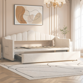 Sunvega Twin Size Upholstered Daybed with Pop Up Trundle and USB Charging