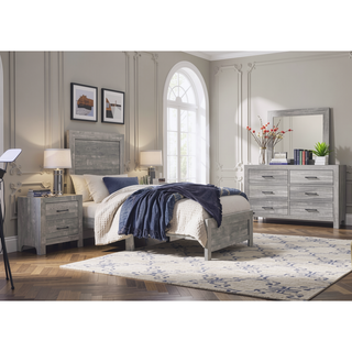 Sunvega Rustic Gray Finish Twin Size Panel Bed with Headboard and Footboard
