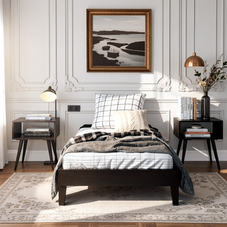 Sunvega Twin Platform Bed with 14-Slat Support System in Black