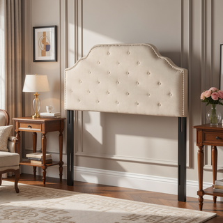 Sunvega Queen Size Upholstered Headboard with Tufted Design and Nailhead Trim