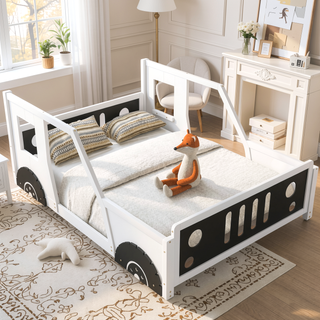 Sunvega Twin Size Blue Classic Car-Shaped Platform Bed with Wheels