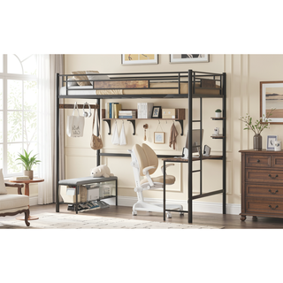Sunvega Twin Size Loft Bed Frame with Storage Desk and Power Outlet