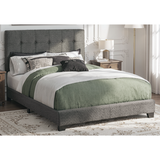 Sunvega Upholstered Full Size Bed Frame with Tufted Headboard in Dark Grey Boucle
