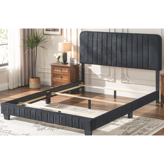 Sunvega Full Bed with Chic Tufted Headboard and Vibrant Blue Hue in One Box