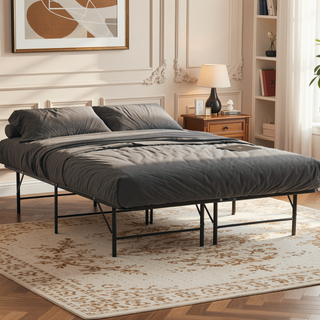 Sunvega Full Size Black Metal Foundation Bed Base with Ample Under-Bed Storage Space
