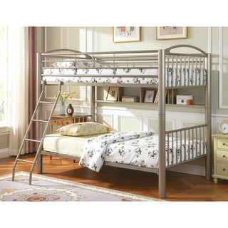 Sunvega Contemporary Metallic Gold Twin Over Twin Full Metal Bunk Bed with Movable Ladder