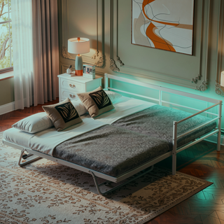 Sunvega Twin Size Metal Daybed with LED Light Strip and Adjustable Trundle