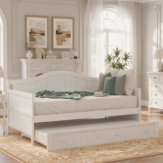 Sunvega Twin Wooden Daybed with Trundle Sofa Bed for Bedroom Living Room Gray