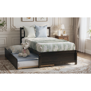 Sunvega Twin Size Gray Wood Platform Bed Frame with Trundle for Maximized Space
