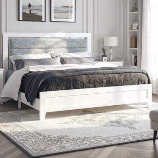 Sunvega White Queen Upholstered Bed with Modern LED Accent Lighting