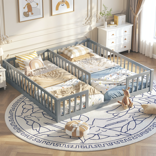 Sunvega Double Twin Floor Bed with Guardrails for Compact Rooms and Limited Space
