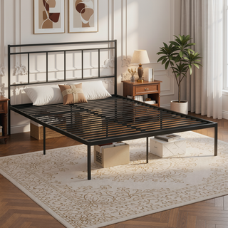 Sunvega Contemporary Queen Bed Frame with Headboard in Classic Black Finish