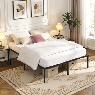 Sunvega Unique Flower Sturdy System Metal Bed Frame with Headboard and Footboard