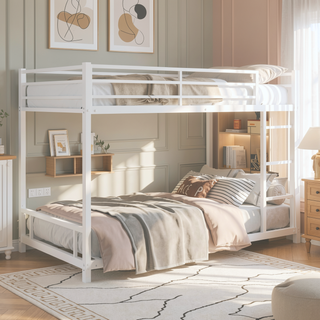 Sunvega Sturdy Metal Twin over Twin Bunk Bed with Safety Guardrail and Noise Reduced