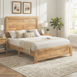 Sunvega Natural Finish Full Bed with Headboard Footboard and Rails