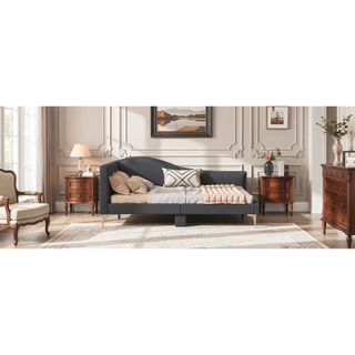 Sunvega Modern Upholstered Twin Daybed with Headboard Armrest Linen Fabric