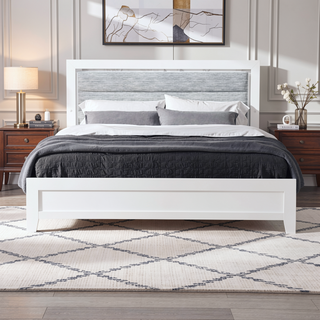 Sunvega White Queen Upholstered Bed with Modern LED Accent Lighting