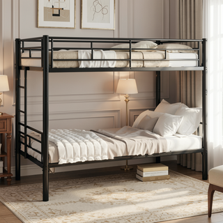Sunvega Sturdy Metal Twin over Twin Bunk Bed with Safety Guardrail and Noise Reduced