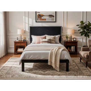 Sunvega Adjustable Velvet Upholstered Twin Bed with 12 Slat Support System