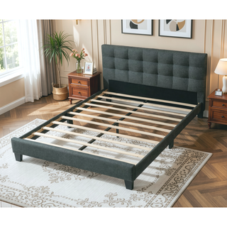 Sunvega Modern Light Gray Upholstered Tufted Headboard California King Platform Bed