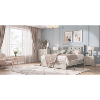 Sunvega Modern Beige Faux Leather Queen Panel Bed with Headboard Lighting