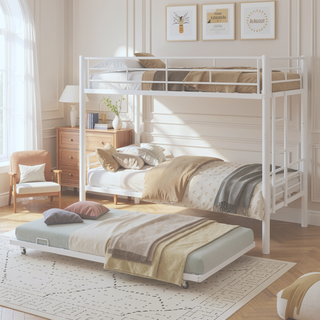 Sunvega Sturdy Metal Twin over Twin Bunk Bed with Safety Guardrail and Noise Reduced